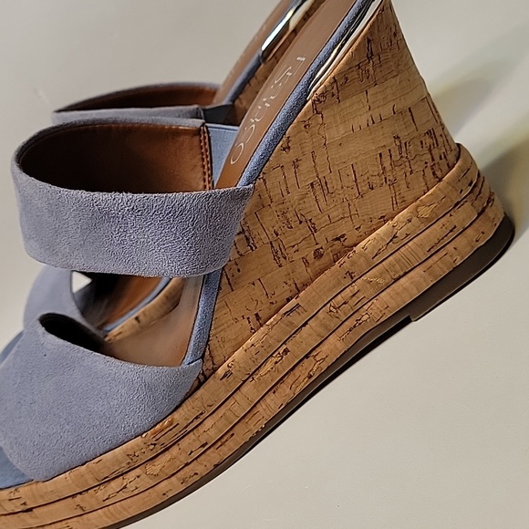 FRANCO SARTO Light Blue Suede Leather Wedge Sandals Size 6.5 - Picture 10 of 16